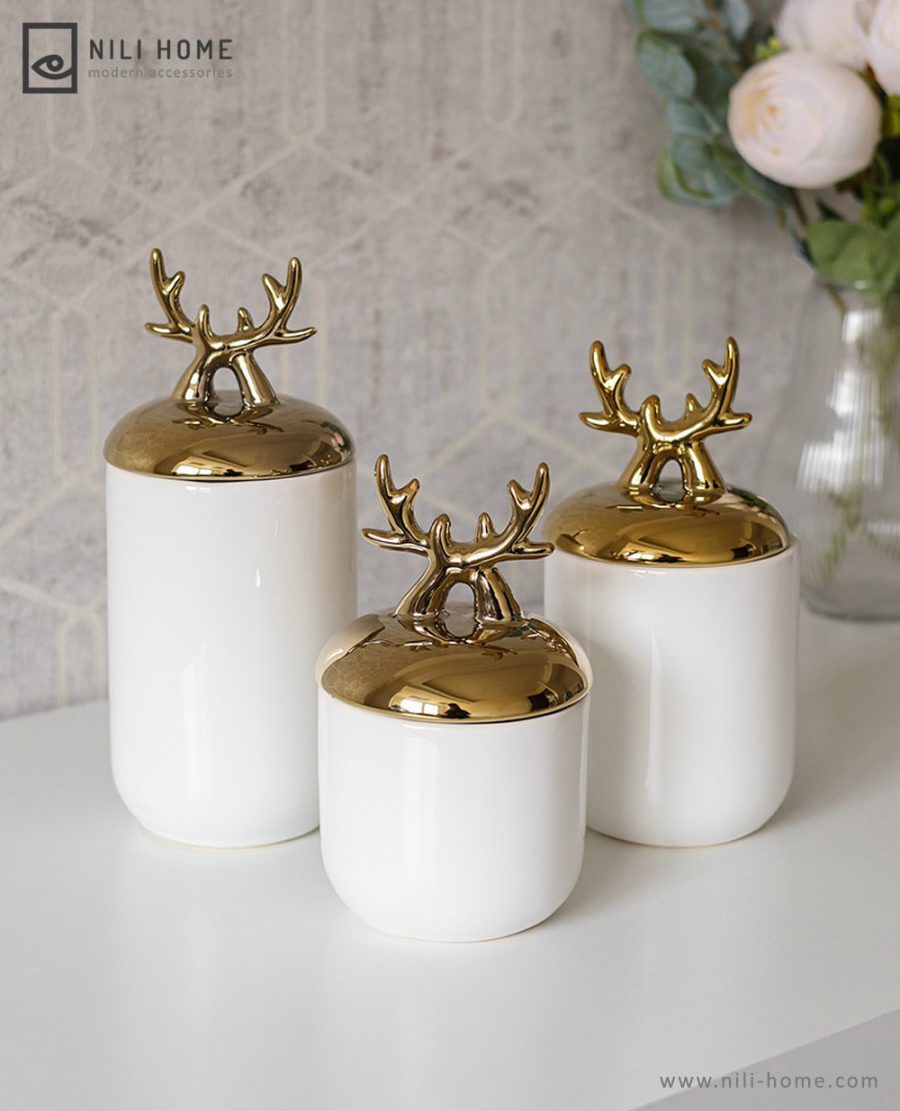 Banke golden deer antlers 01 min | بانکه سرامیکی 3 سایز شاخ گوزن رنگ سفید و طلایی