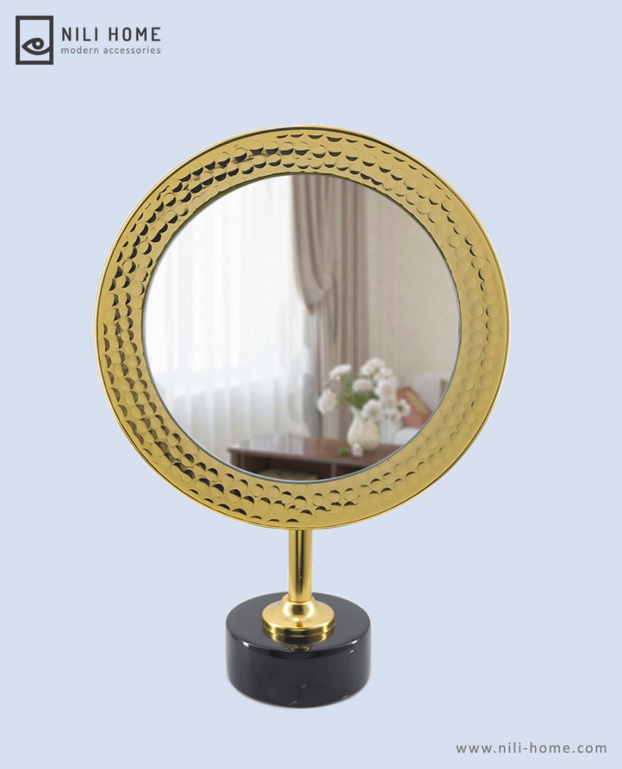mirror 3 1 | آینه رومیزی گرد مدل ژیوار رنگ طلایی