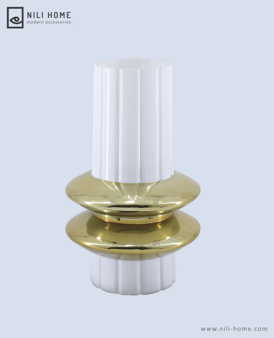 glass vase 01 min | گلدان شیشه ای مدل آرشیدا رنگ سفید طلایی