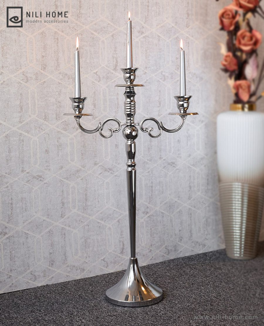 Candlestick 01 min | جاشمعی فلزی شاخه ای بلند مدل آدرین رنگ سیلور